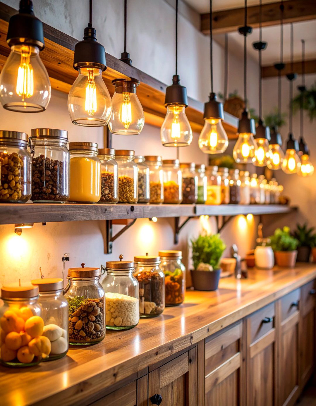Mason Jar Storage and Lighting - 25 Farmhouse Decor Ideas