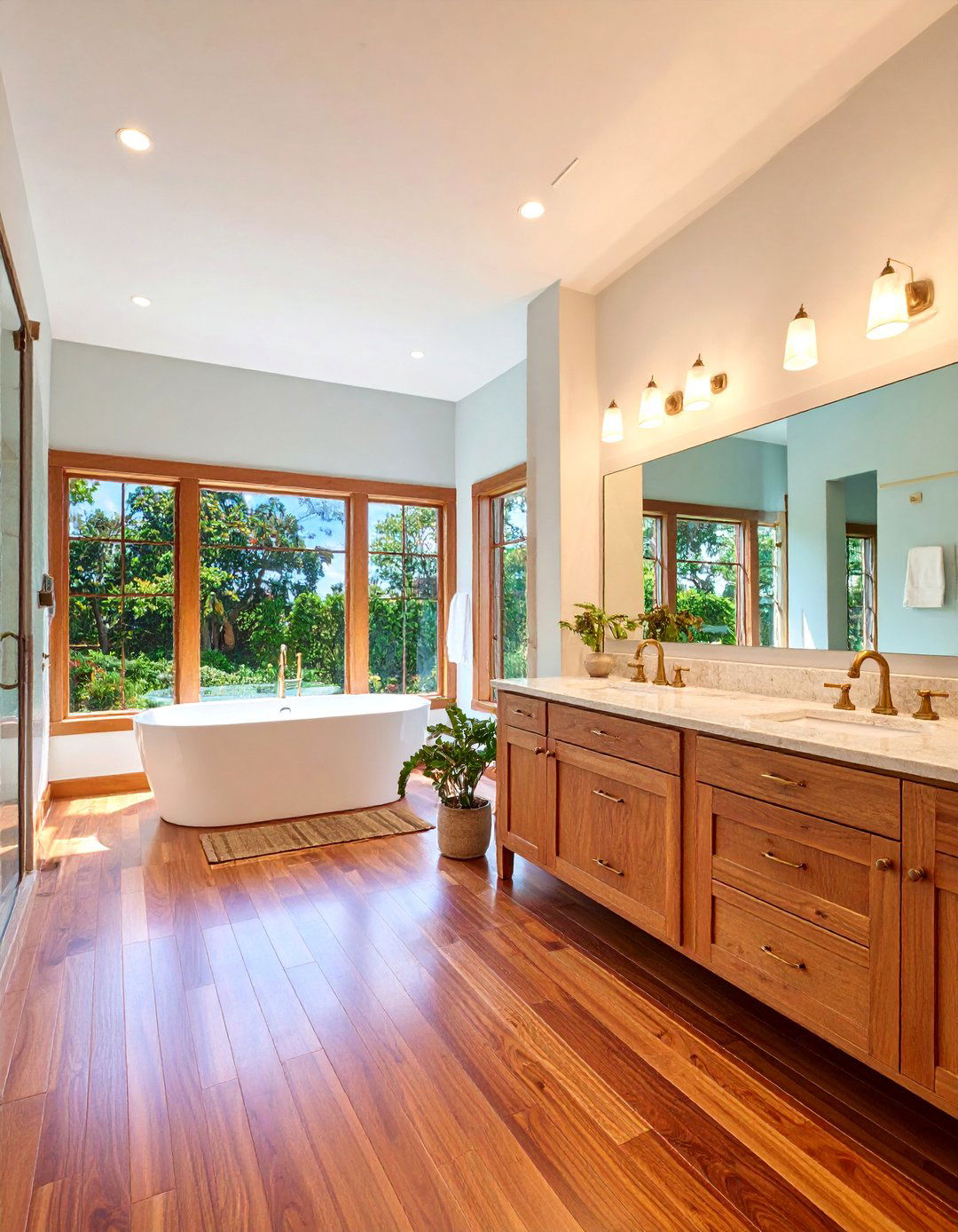 Master Suite Bathroom with Brazilian Cherry Hardwood - 25 Ideas for Wood Floors in Bathrooms
