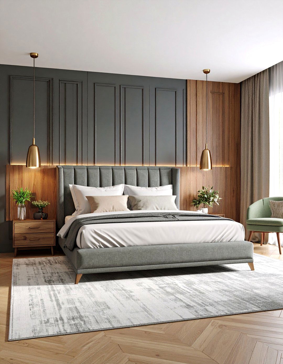 Master Suite Board and Batten with Sophisticated Charcoal - 25 Board and Batten Wall Ideas