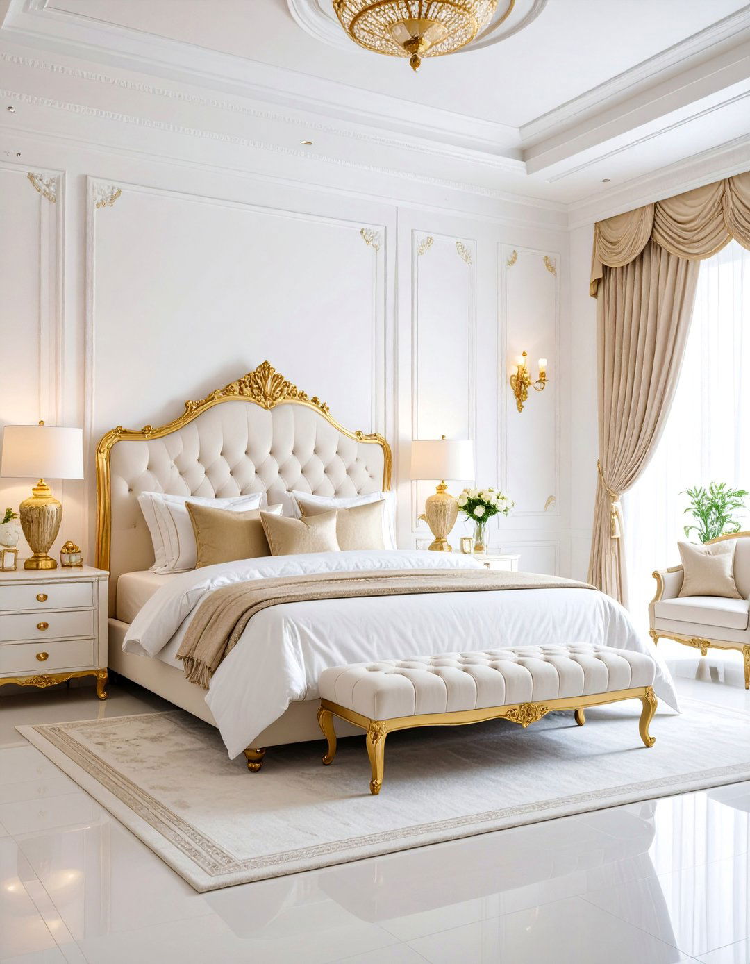 Master Suite White and Gold Bedroom - 25 White and Gold Bedroom Ideas