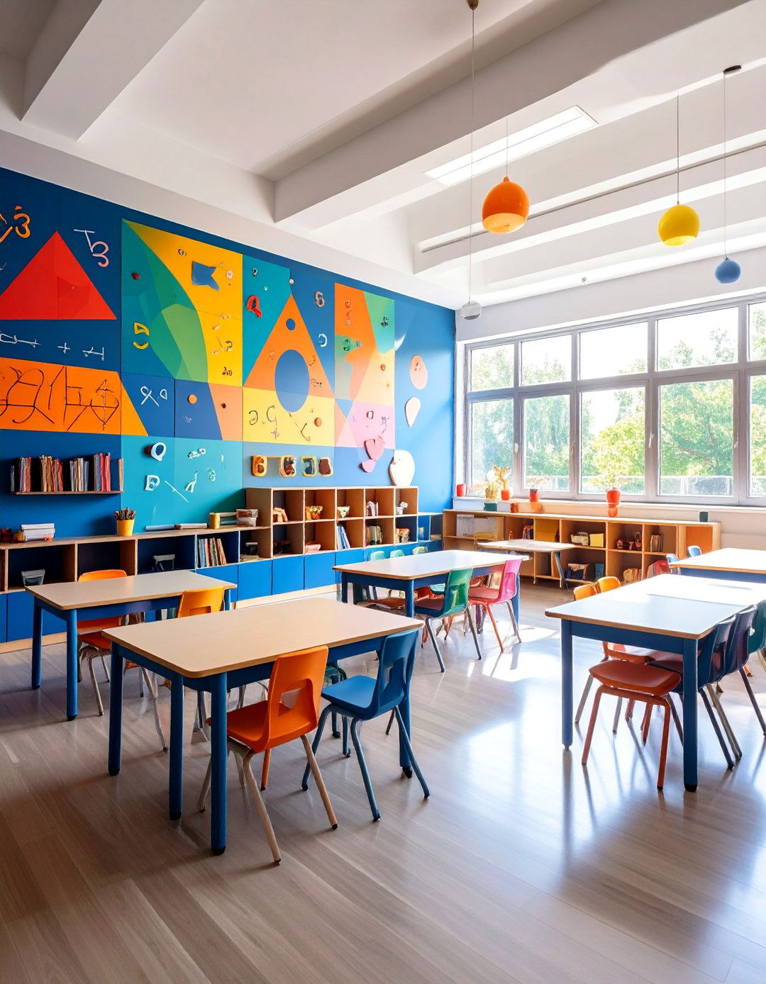 Mathematical Concepts Mural with Numbers and Shapes - 25 School Mural Ideas