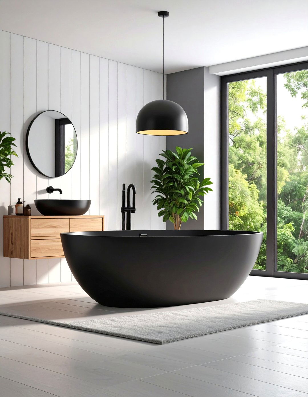 Matte Black Accent Modern Japandi - 25 Japandi Bathroom Ideas
