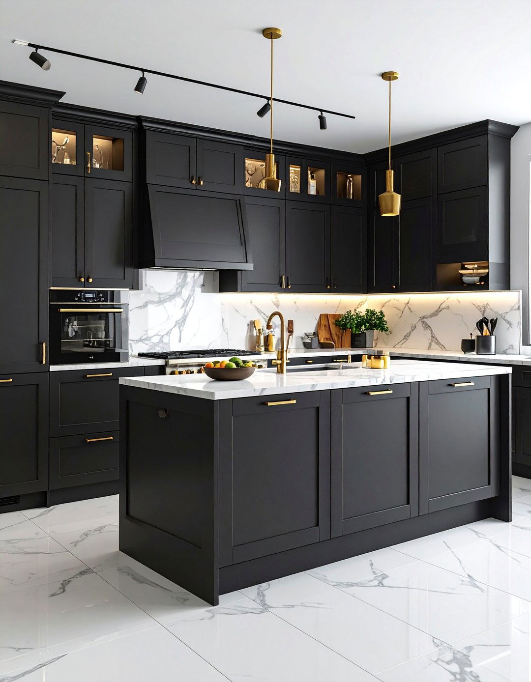Matte Black Blind Corner Kitchen Cabinet with Brass Accents - 25 Blind Corner Kitchen Cabinet Ideas
