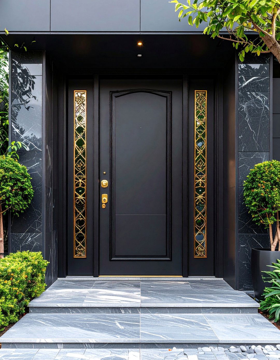 Matte Black Door with Brushed Gold Hardware - 25 Door Painting Ideas