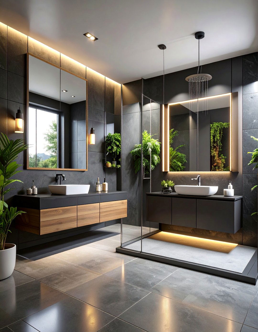 Matte Black Minimalist Bathroom with Hidden Storage - 25 Dark Bathroom Ideas