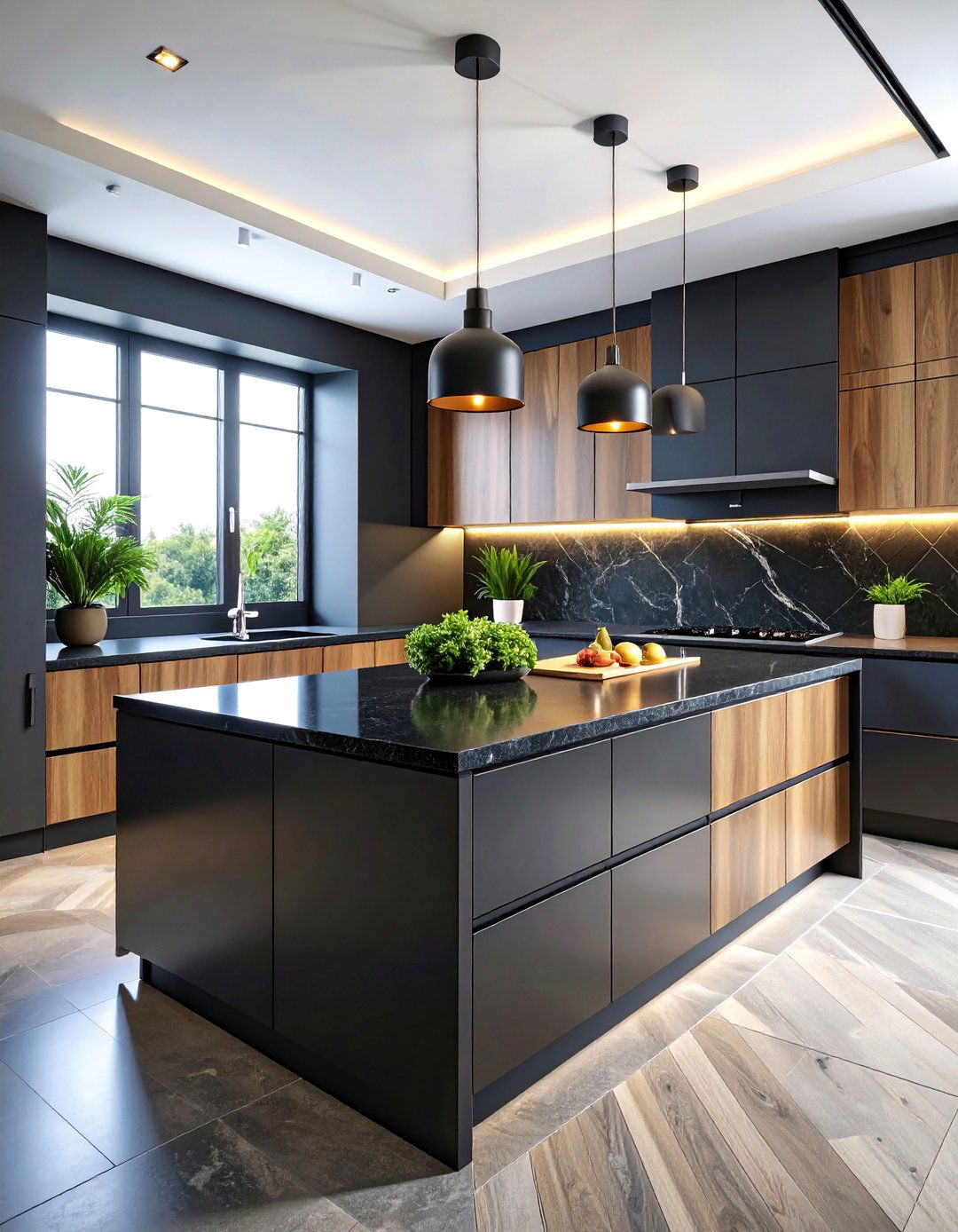 Matte Black Porcelain Countertops with Oak Cabinets - 25 what color countertops go with oak cabinets