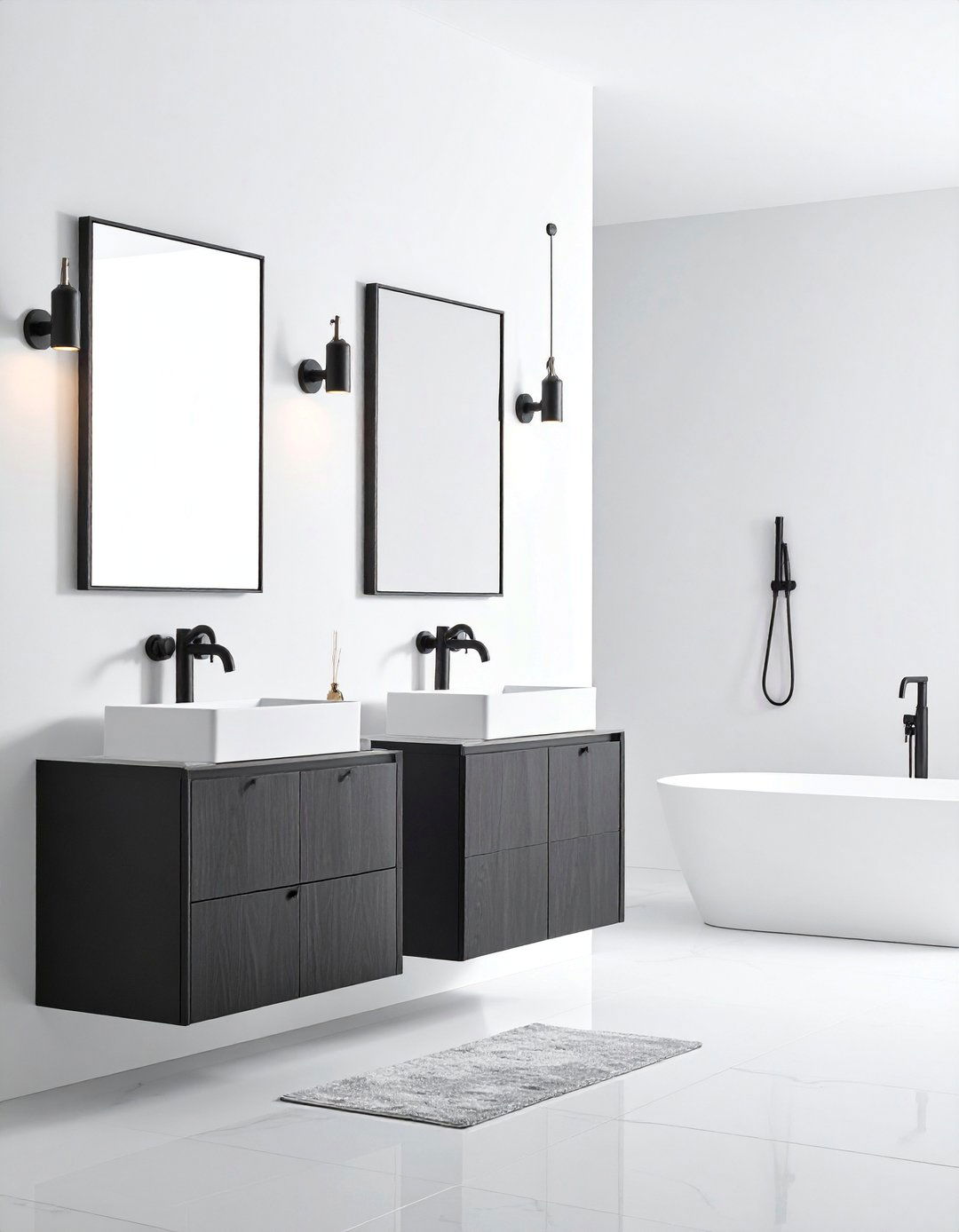 Matte Black Statement Hardware - 25 Minimalist Bathroom Ideas