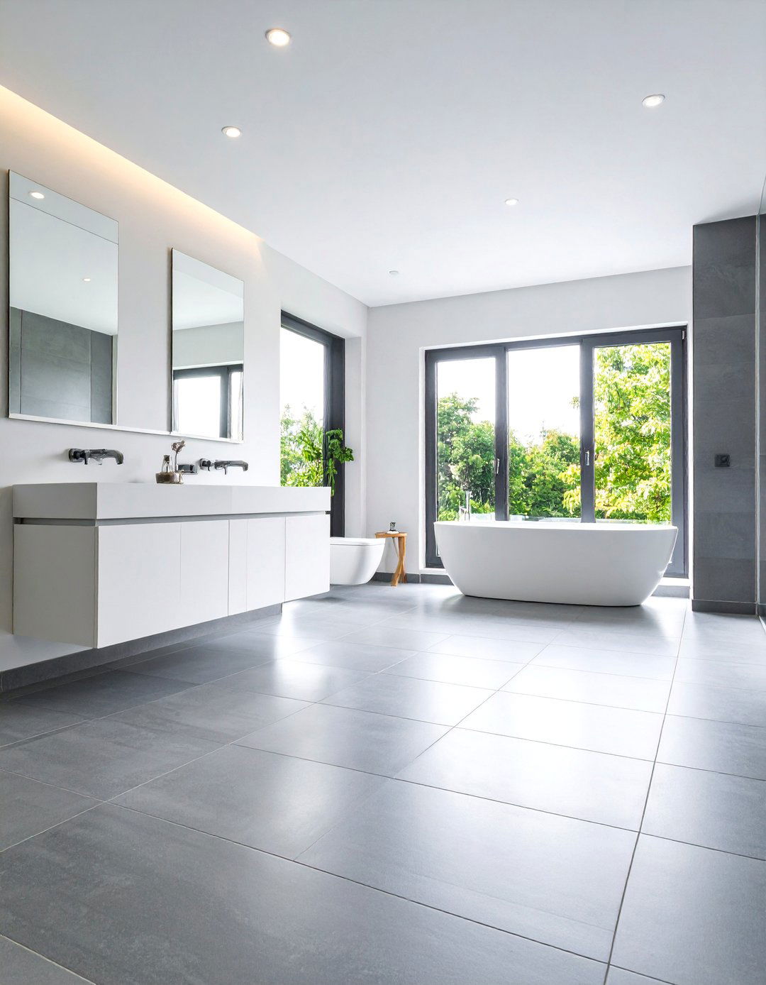 Matte Grey Large Tile Floors - 25 Grey Tile Bathroom Ideas