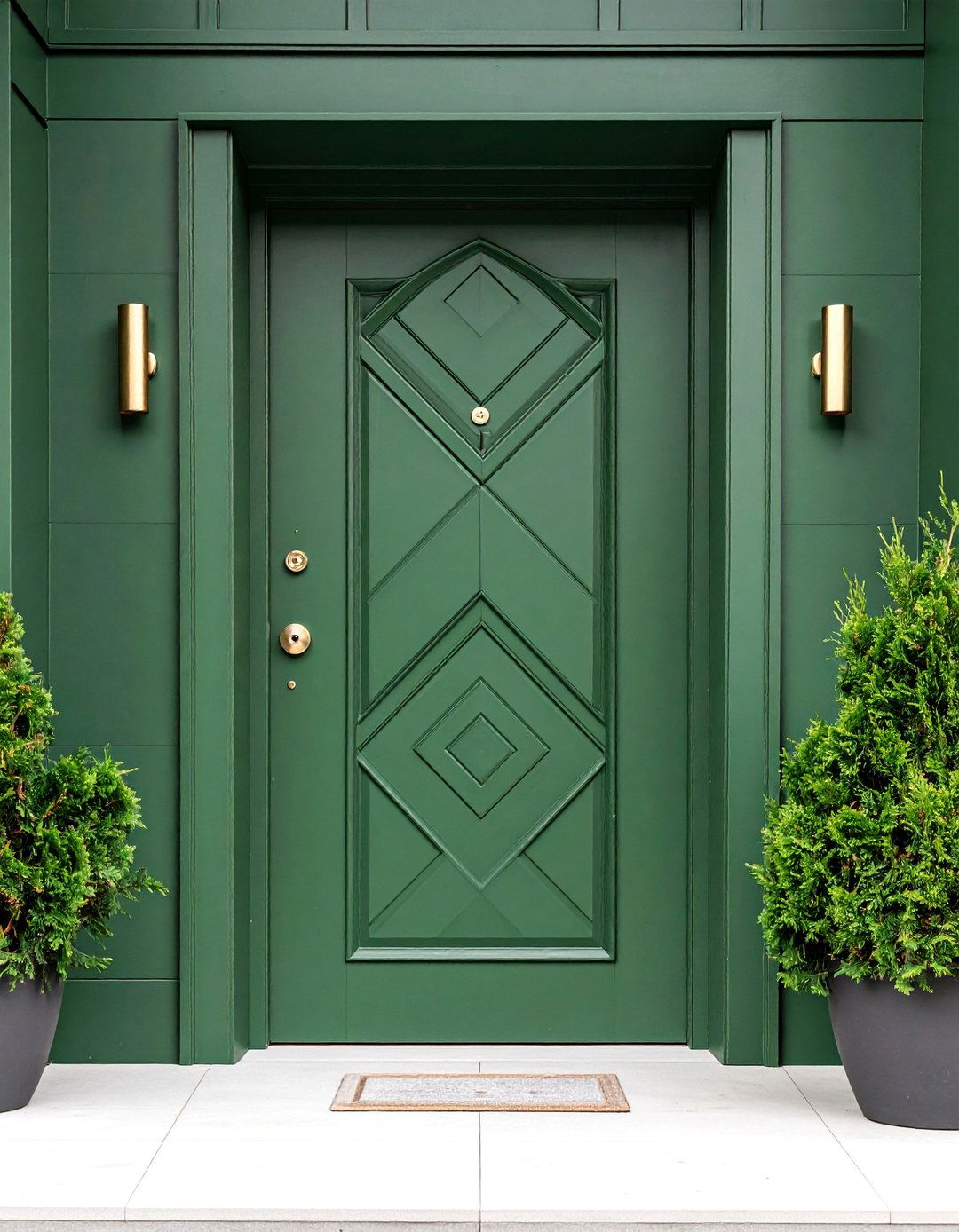 Matte Olive Green Front Door with Geometric Panel Design - 25 Olive Green Front Door Ideas