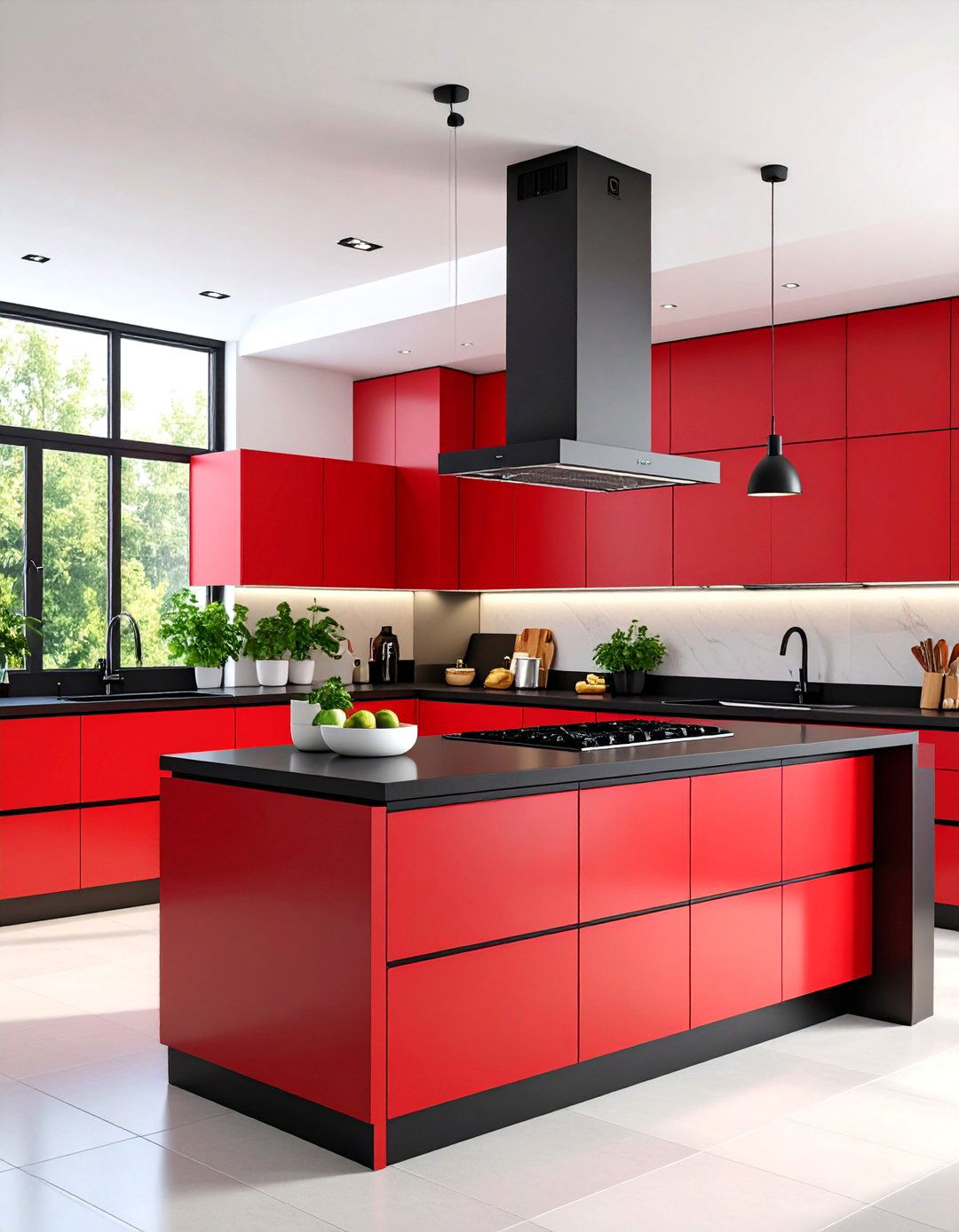 Matte Red and Black Contemporary Kitchen - 25 red and black kitchen ideas