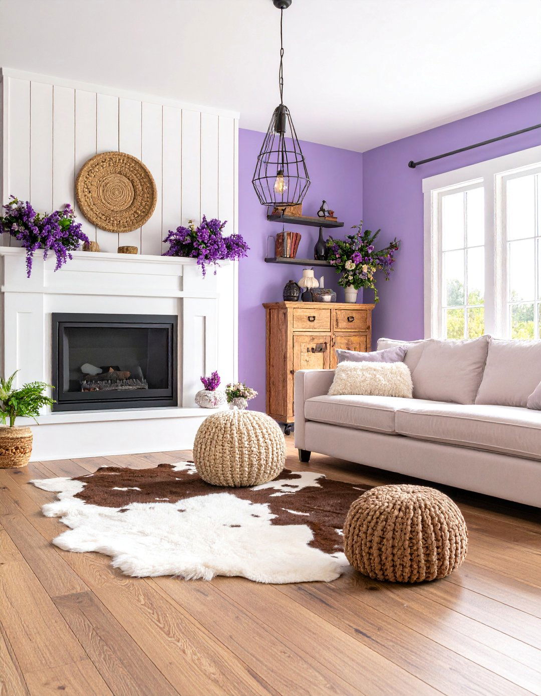 Mauve Modern Farmhouse Living Room - 25 Purple Living Room Ideas