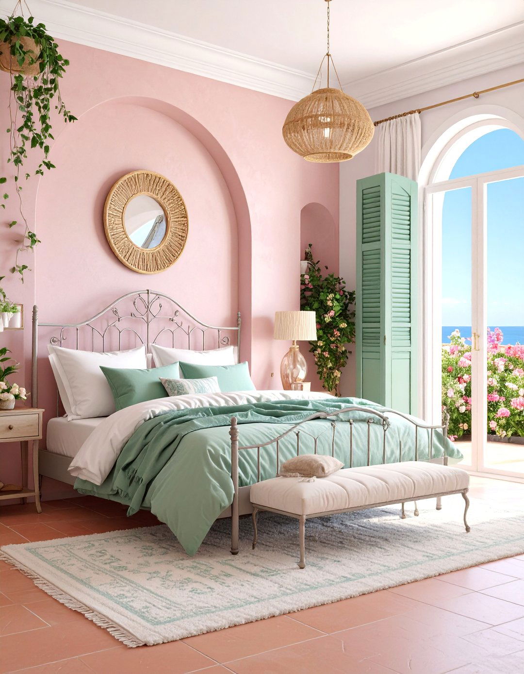 Mauve Pink and Olive Green Mediterranean Bedroom - 25 Pink and Green Bedroom Ideas