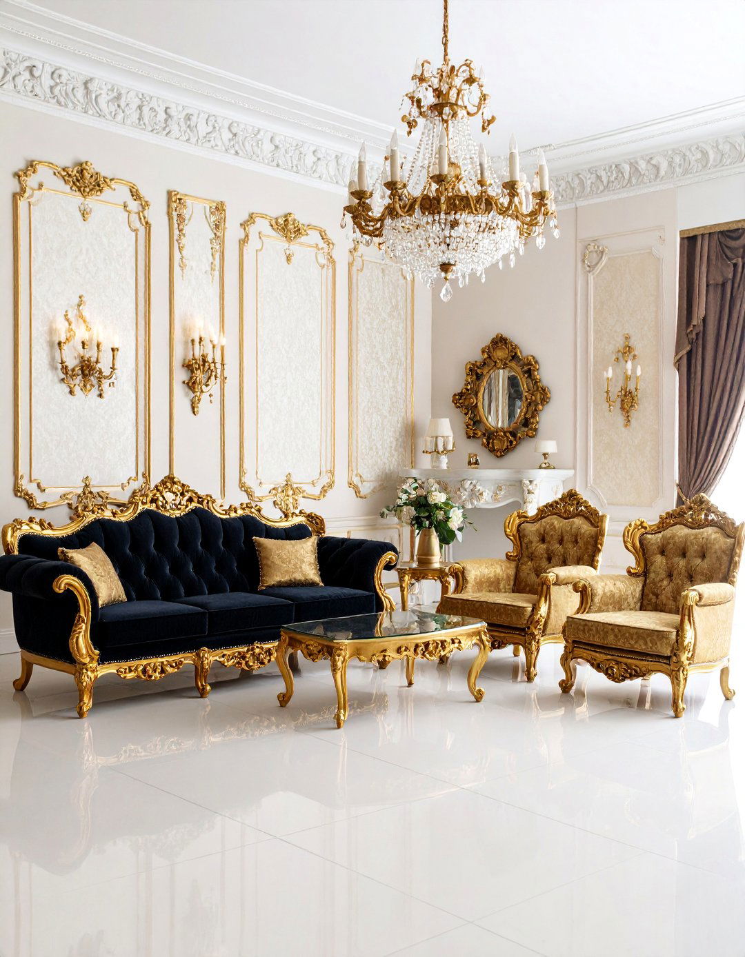 Maximalist Baroque Black Gold Palace - 25 Black and Gold Living Room Ideas