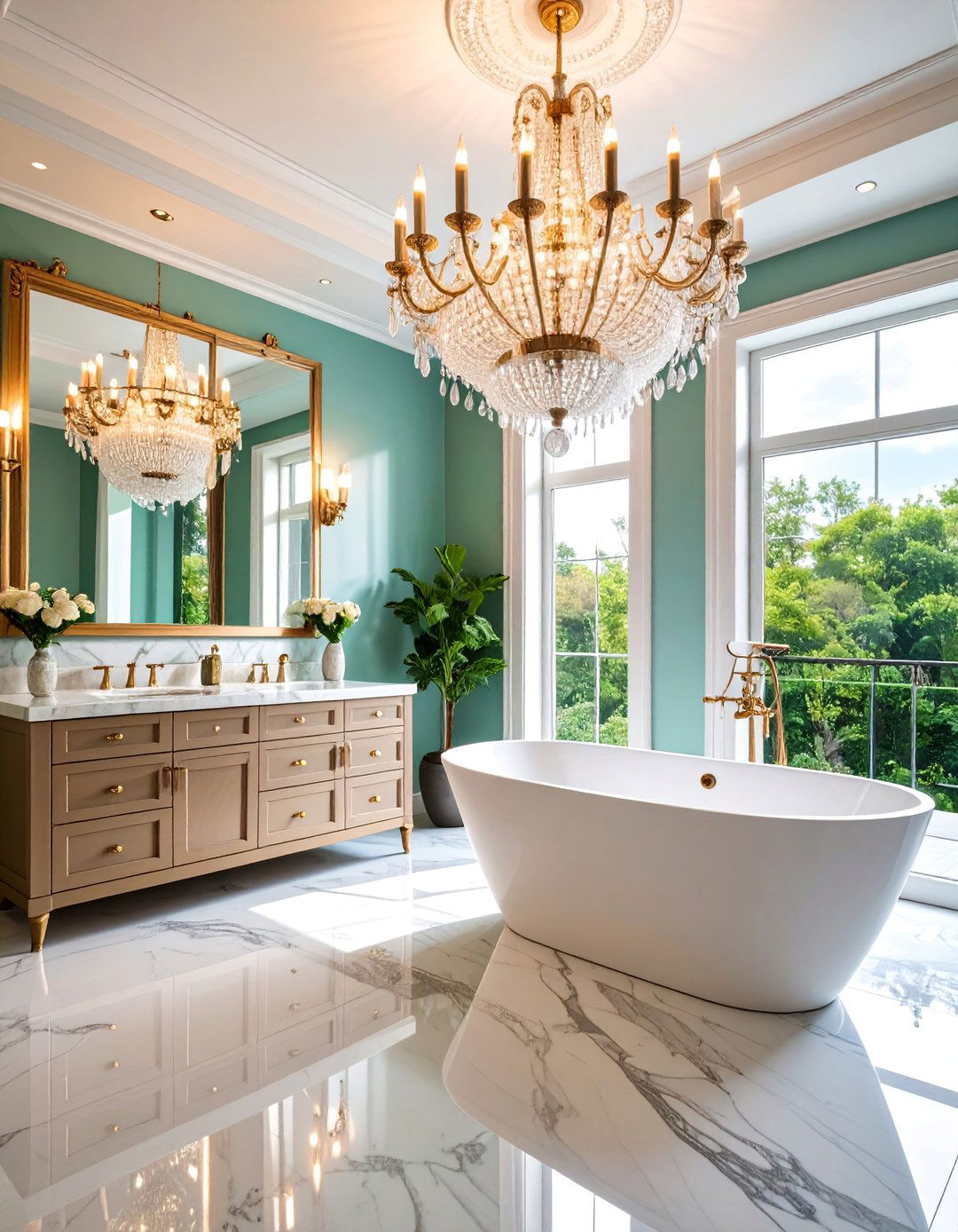 Maximalist Bathroom with Chandelier - 25 Maximalist Bathroom Design Ideas