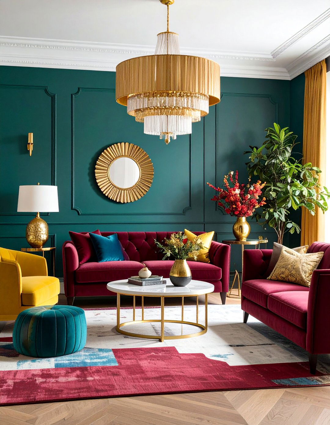Maximalist Burgundy with Bold Color Combinations - 25 Burgundy Living Room Ideas