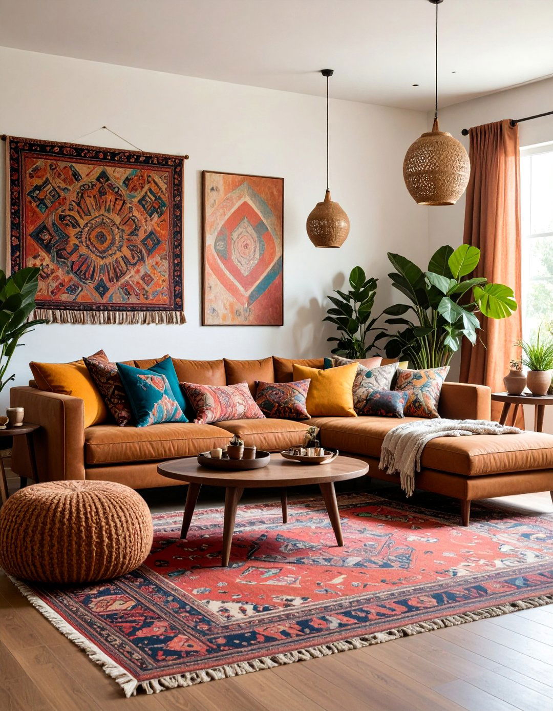 Maximalist Dark Brown Couch with Bold Patterns - 25 Dark Brown Couch Living Room Ideas