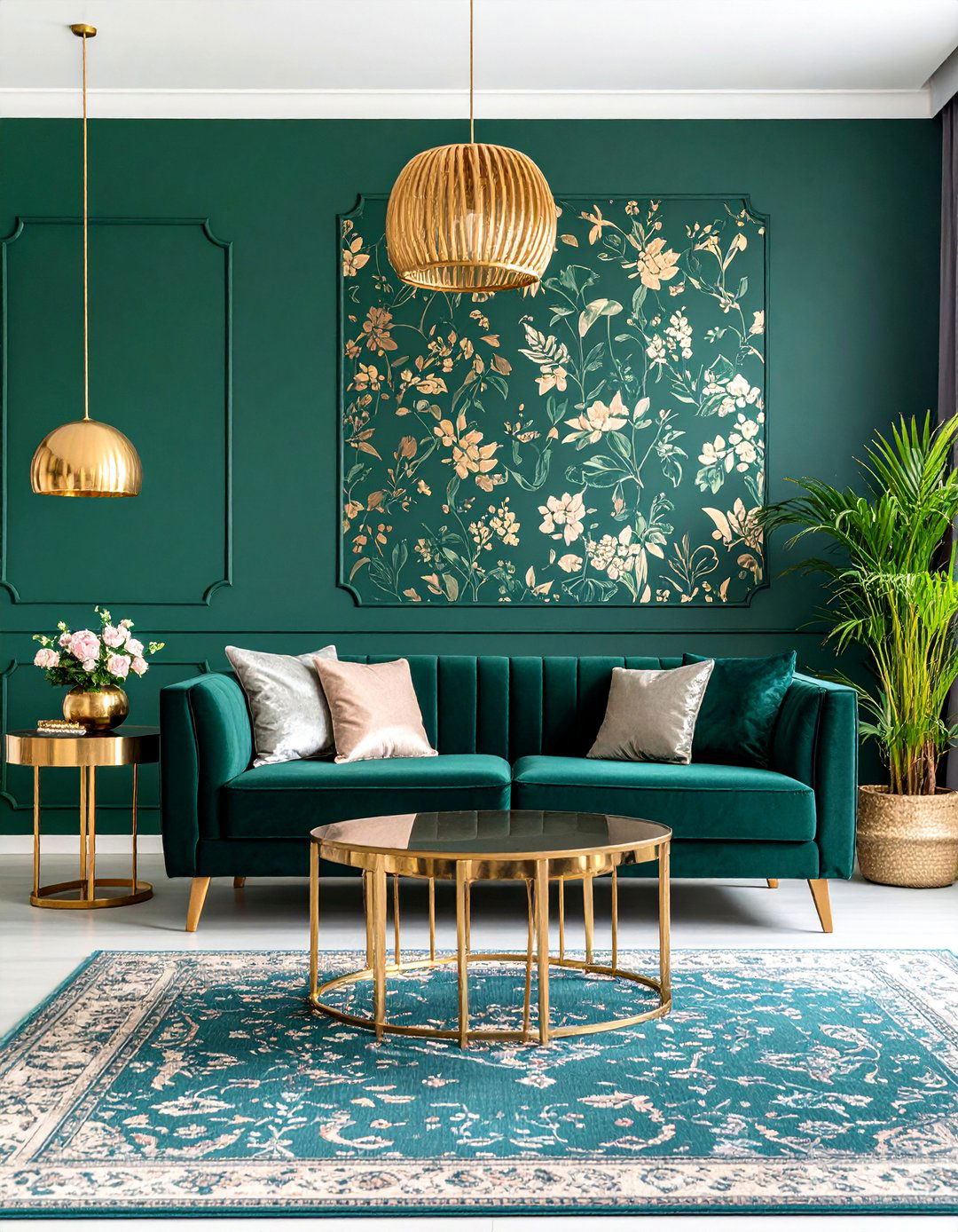 Maximalist Emerald and Gold Statement Living Room - 25 Emerald Green and Gold Living Room Ideas