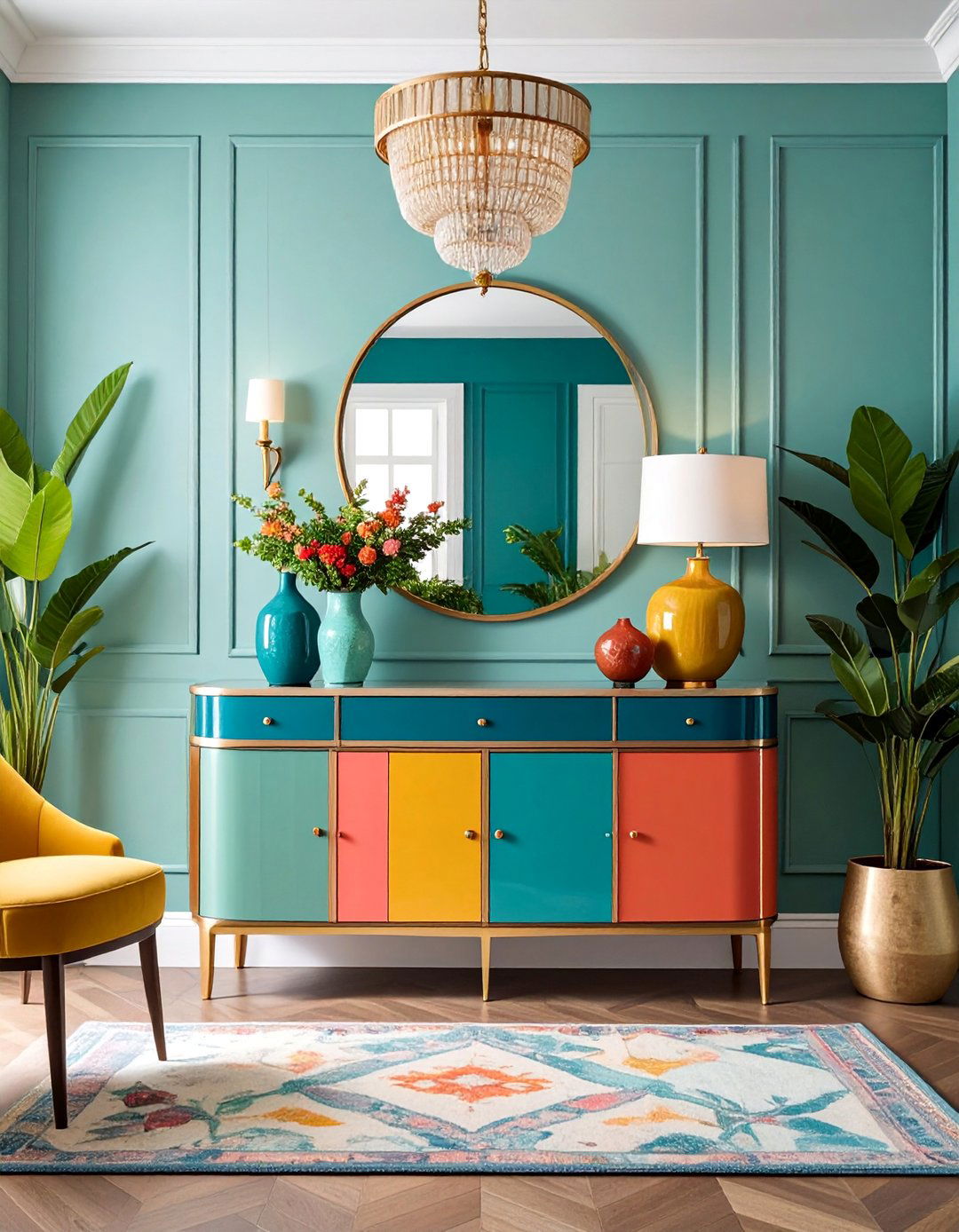 Maximalist Entryway Table with Bold Patterns - 25 entryway table decor ideas