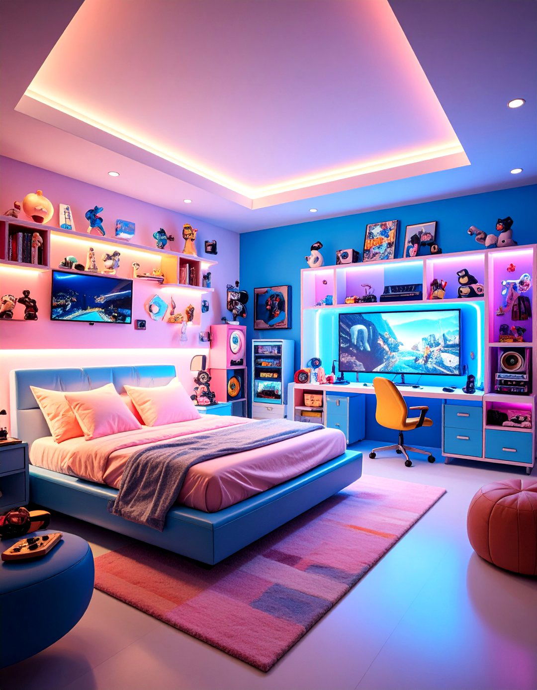 Maximalist Gaming Room with Collectible Displays - 25 Gamer Girl Room Ideas