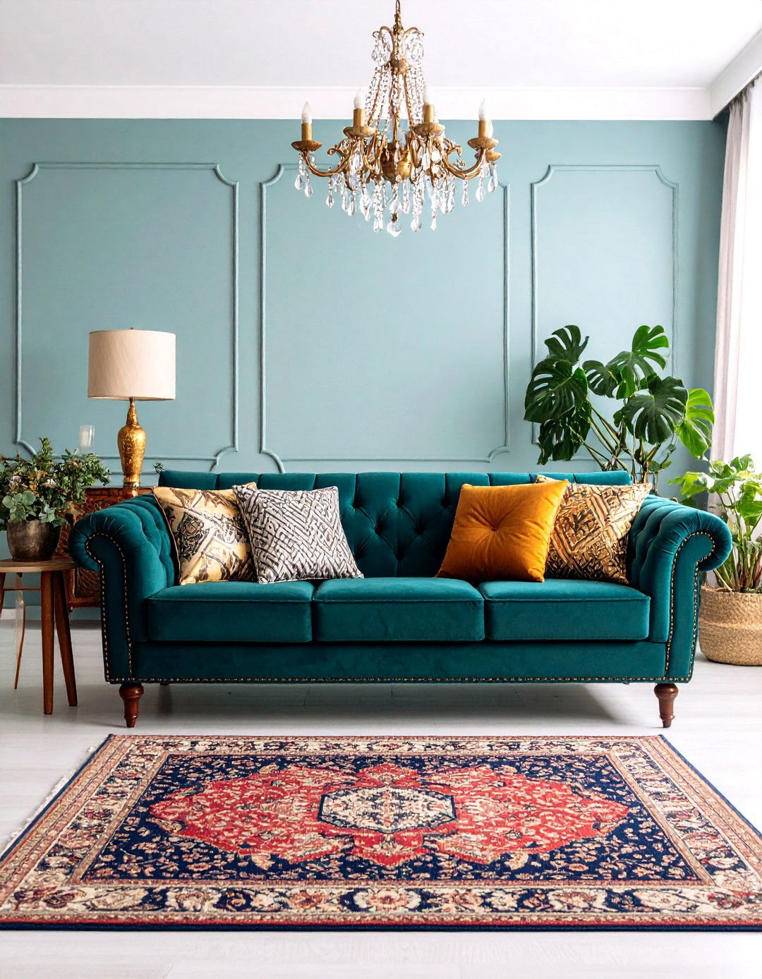 Maximalist Teal Couch with Bold Patterns - 25 Teal Couch Living Room Ideas