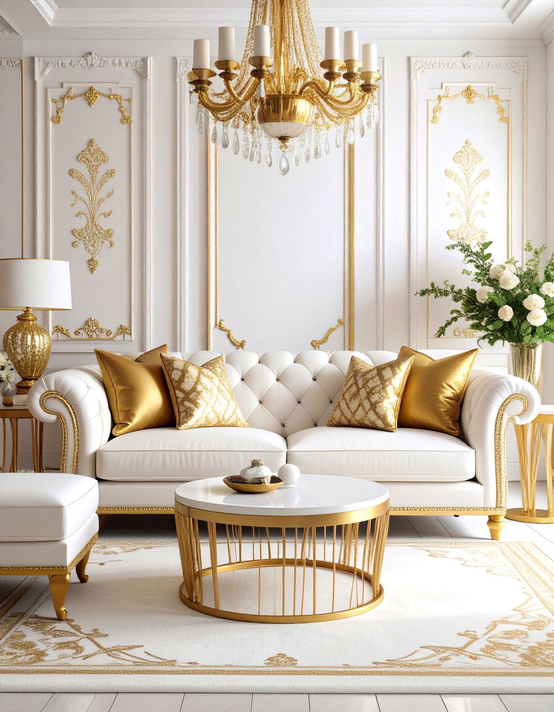 Maximalist White and Gold Living Room - 25 White and Gold Living Room Ideas