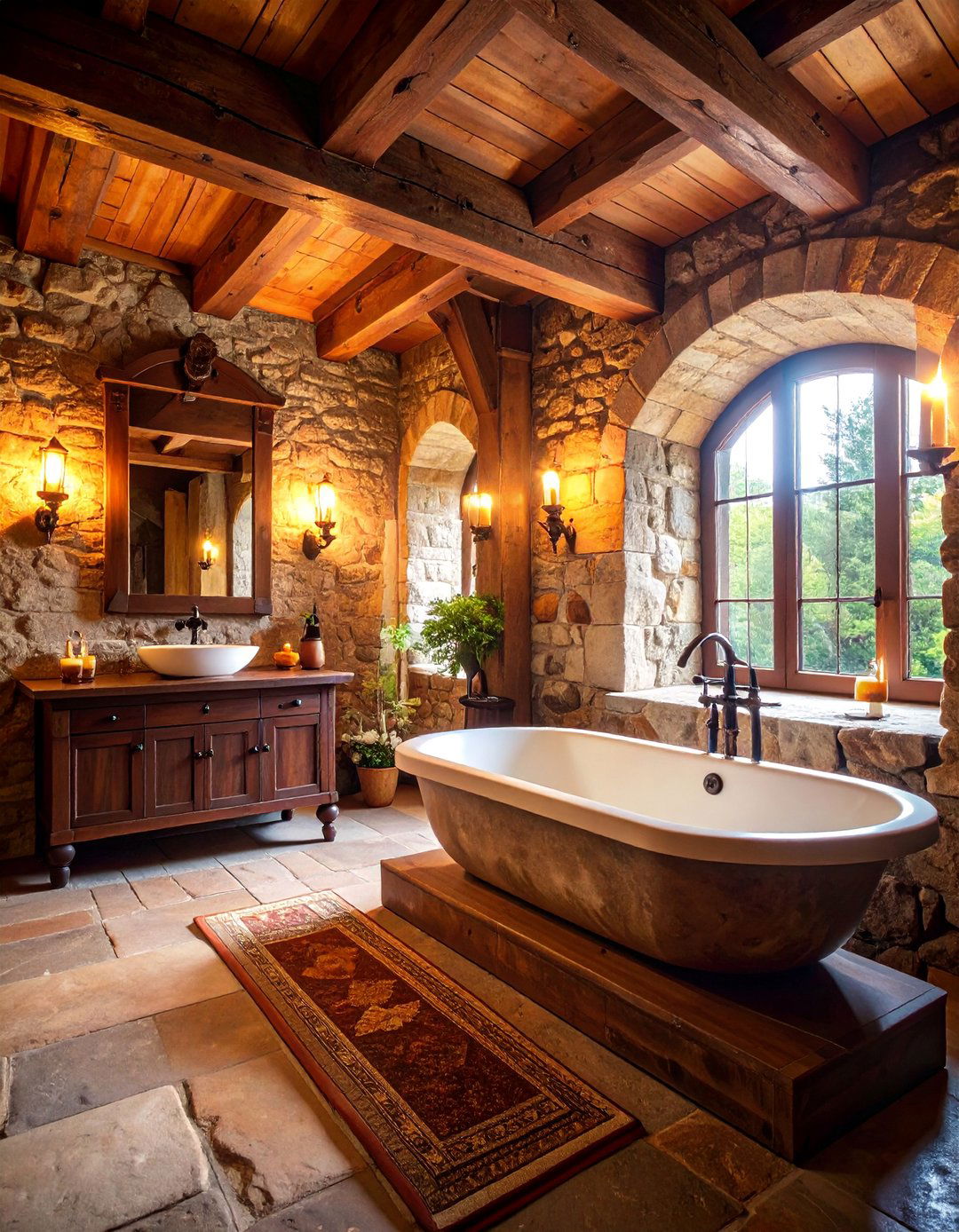 Medieval Castle Bathroom with Stone Fortress Charm - 25 Gothic Bathroom Ideas
