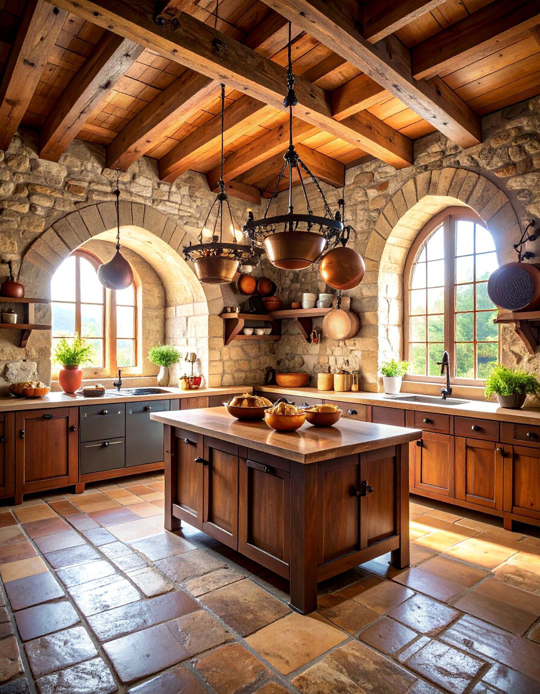 Medieval Castle Gothic Kitchen with Stone Archways - 25 Gothic Kitchen Ideas