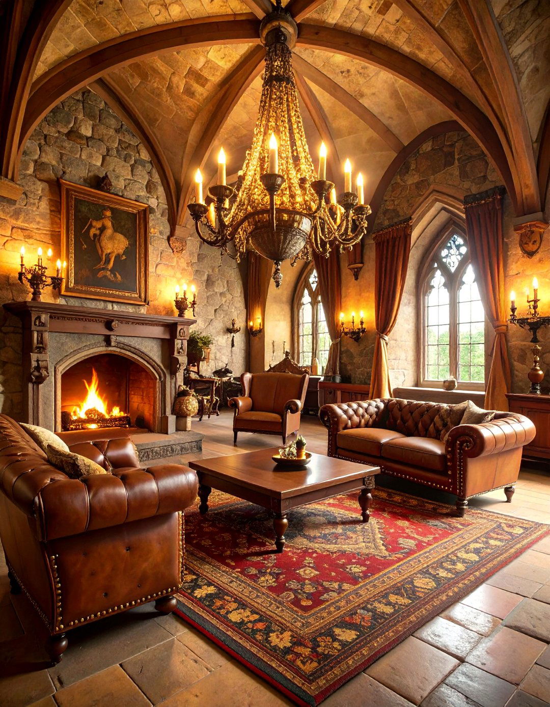 Medieval Castle Gothic Living Room with Stone Elements - 25 Gothic Living Room Ideas