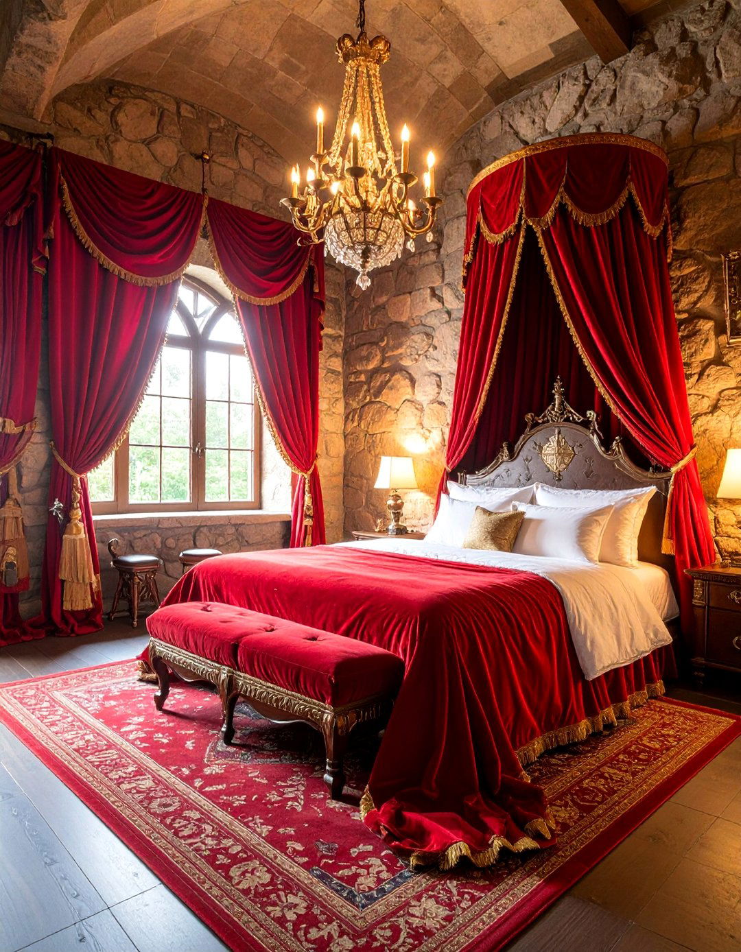 Medieval Castle Kingdom with Red Royal Banners - 25 Red Boy Room Ideas