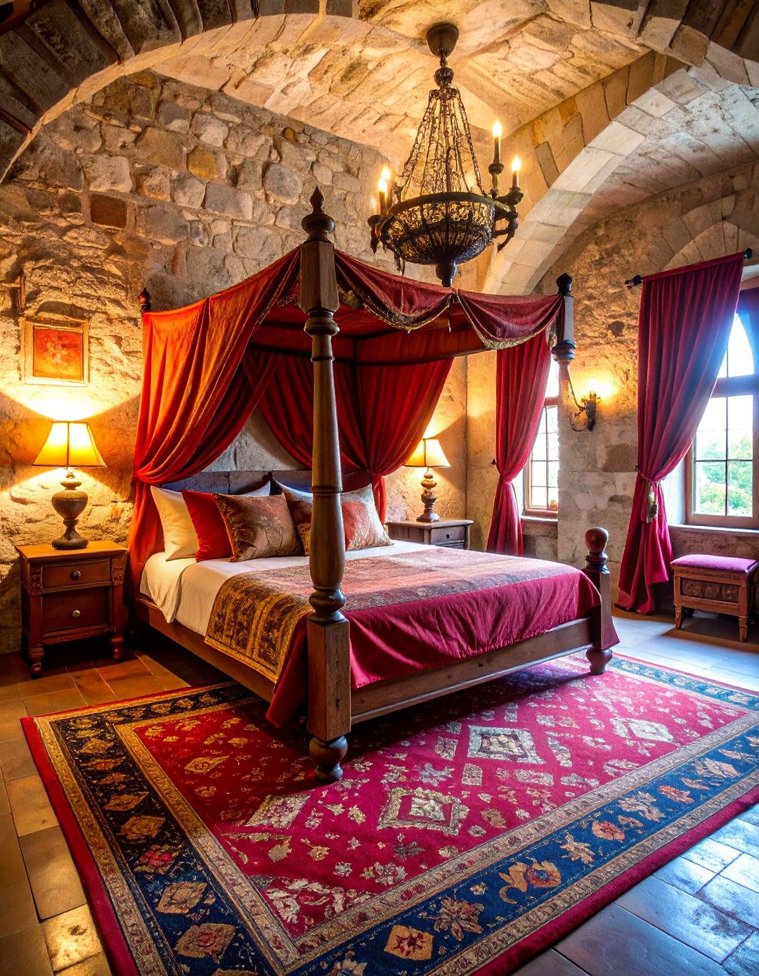 Medieval Castle Master Bedroom with Tapestry Walls - 25 Dark Academia Interior Design Ideas