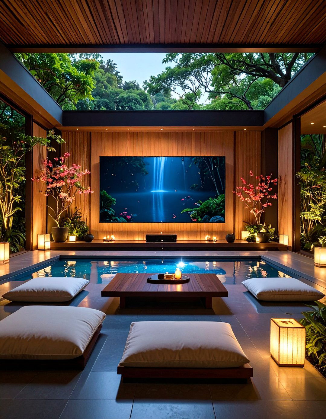 Meditation Garden TV Retreat with Minimalist Design - 25 Outdoor Tv Ideas