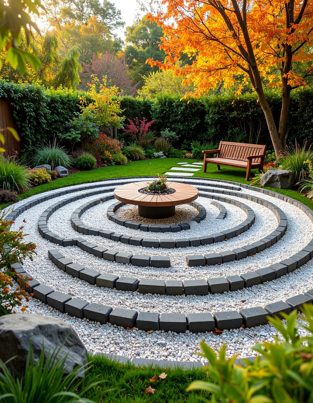 Meditation Garden with Central Labyrinth Pattern - 25 Japanese Garden Ideas