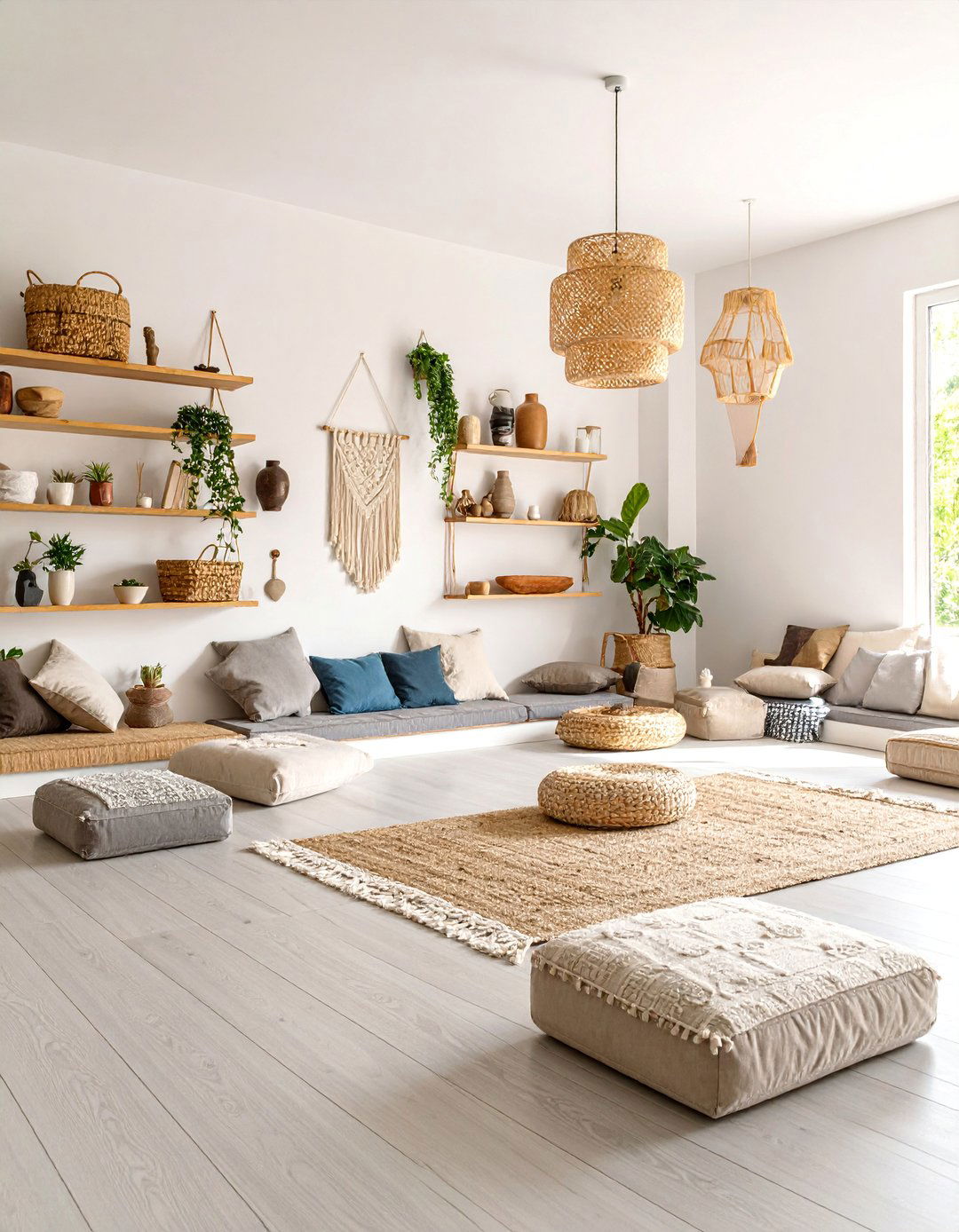 Meditation Room with Built in Storage Benches and Hidden Organization - 25 Boho Meditation Room Ideas