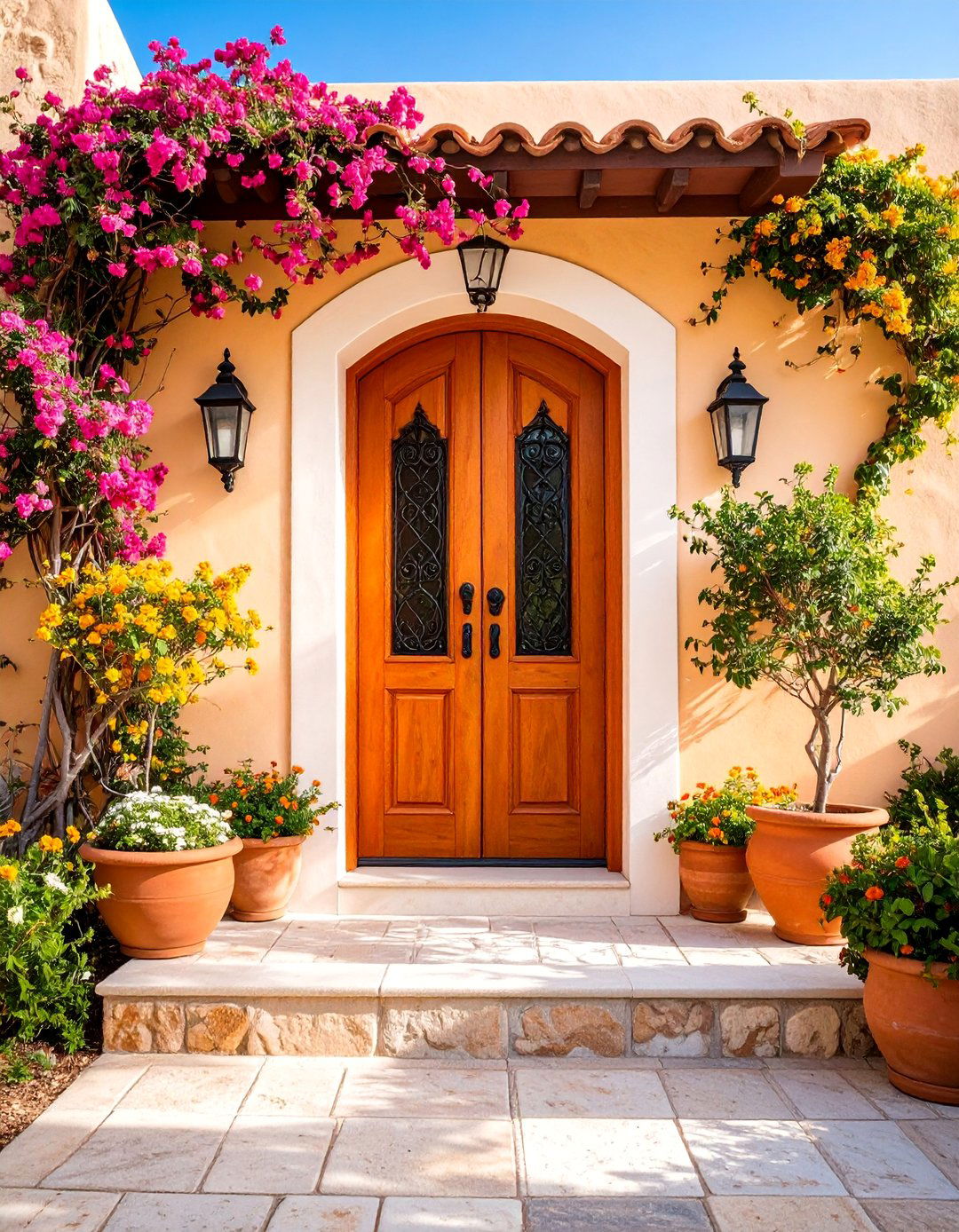 Mediterranean Alder Door with Terracotta Stain - 25 Stained Front Door Ideas