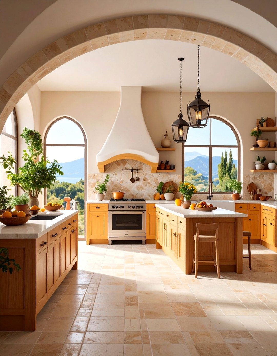 Mediterranean Arched Kitchen with Natural Stone Accents - 25 Spanish Style Kitchen Ideas