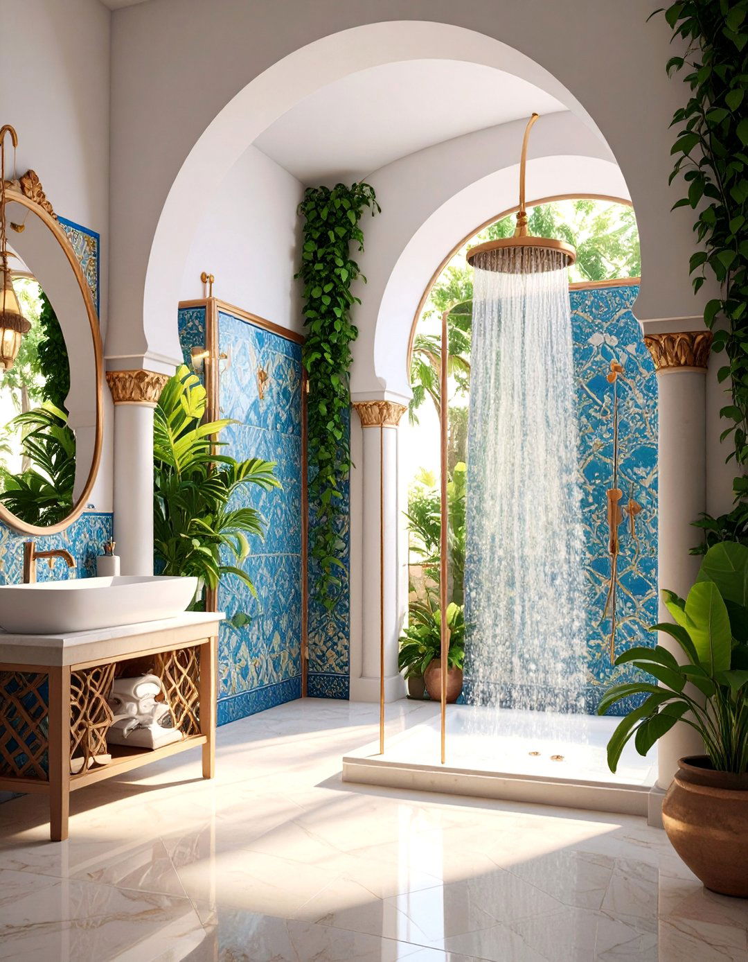 Mediterranean Archway Double Shower Alcove - 25 Double Shower Ideas