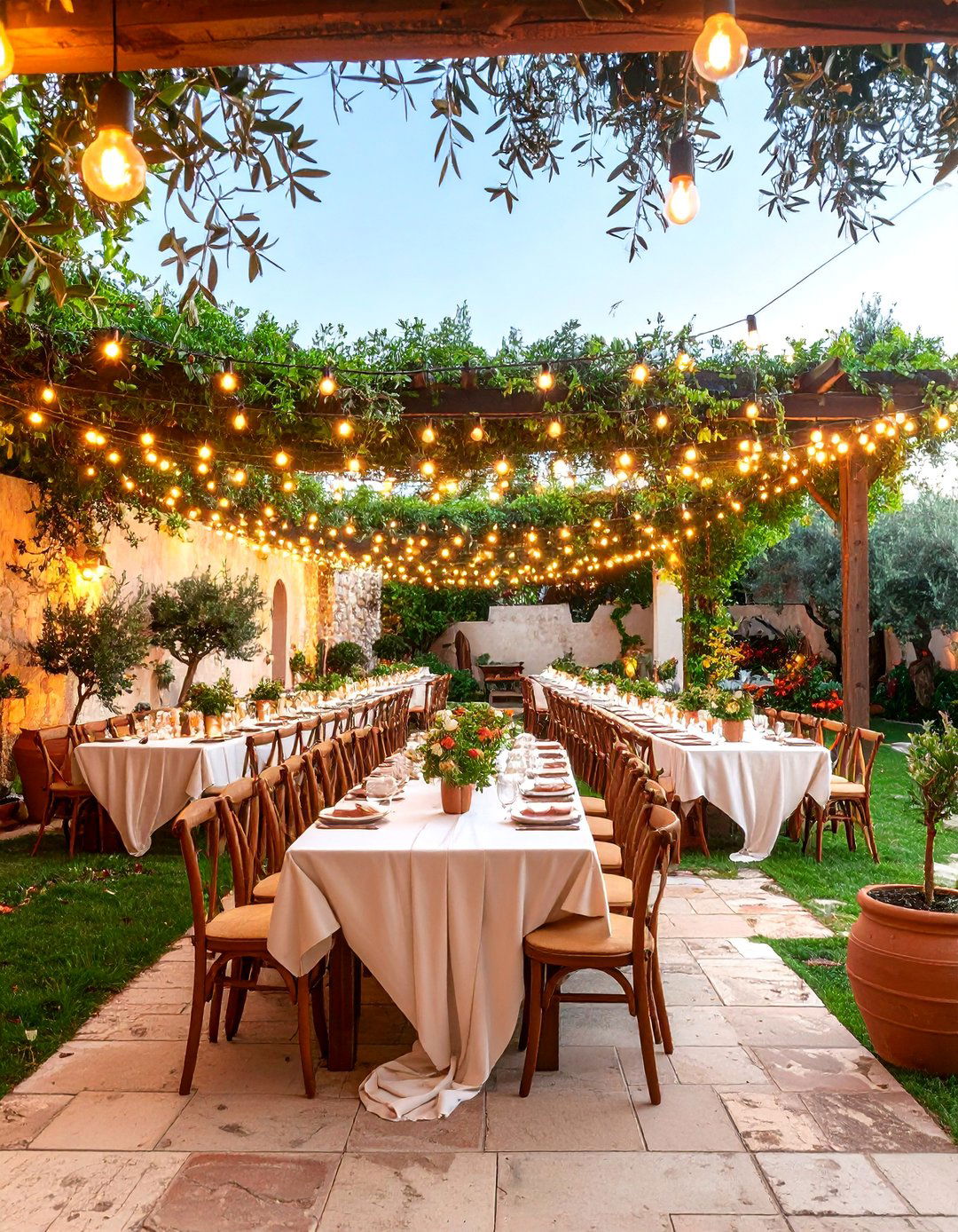Mediterranean Backyard Wedding with Olive Branches - 25 Backyard Wedding Ideas