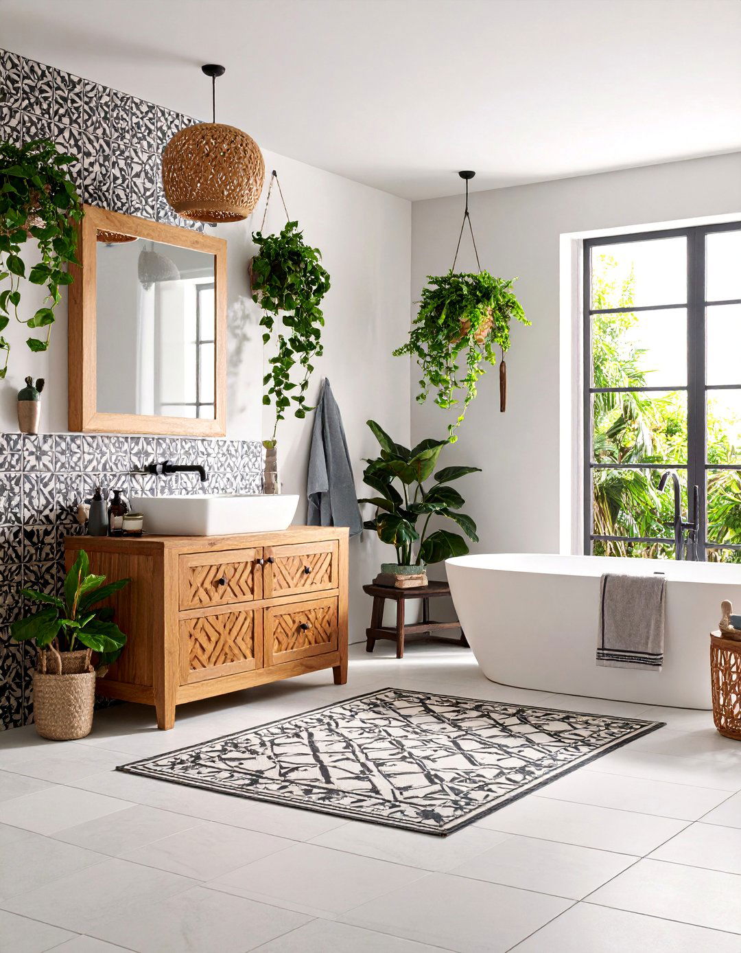 Mediterranean Bathroom Design with Encaustic Tiles - 25 Black and White Bathroom Tile Ideas
