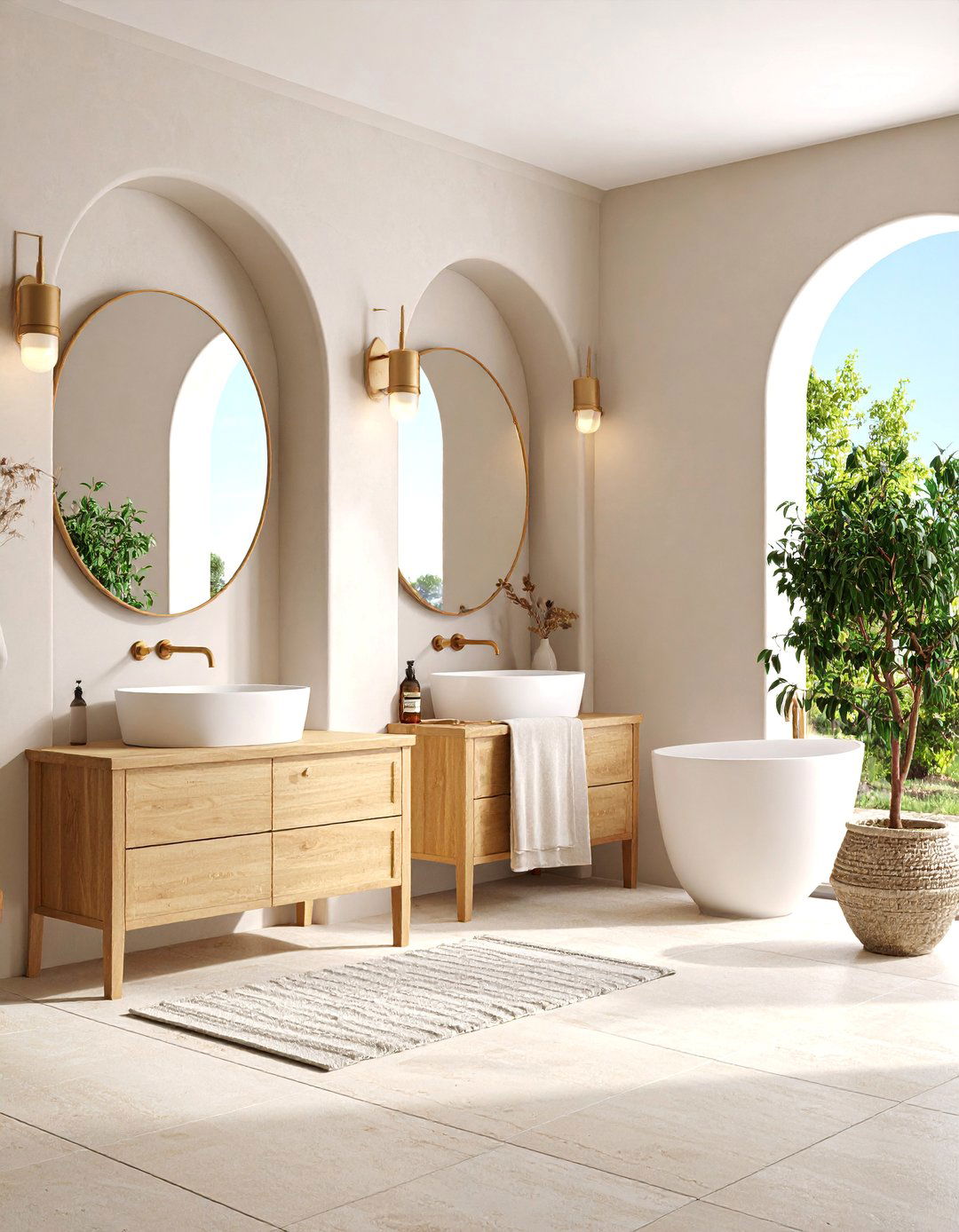 Mediterranean Beige Courtyard Style - 25 Beige Bathroom Ideas