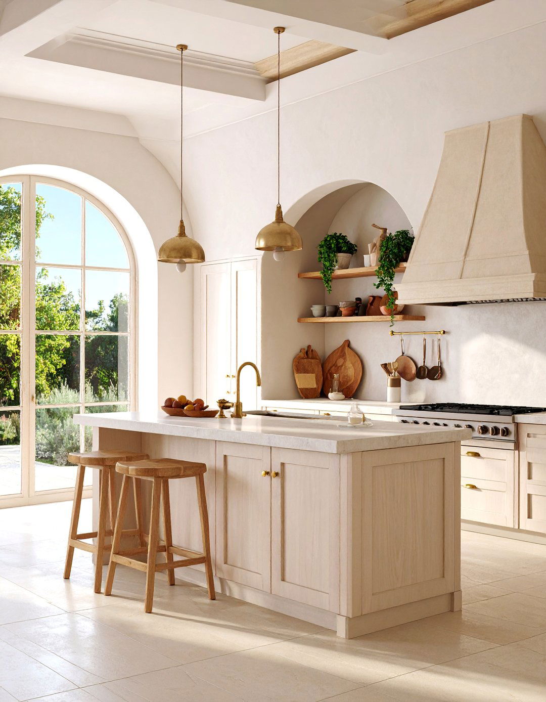 Mediterranean Beige Microcement Kitchen with Arched Details - 25 Microcement Kitchen Ideas