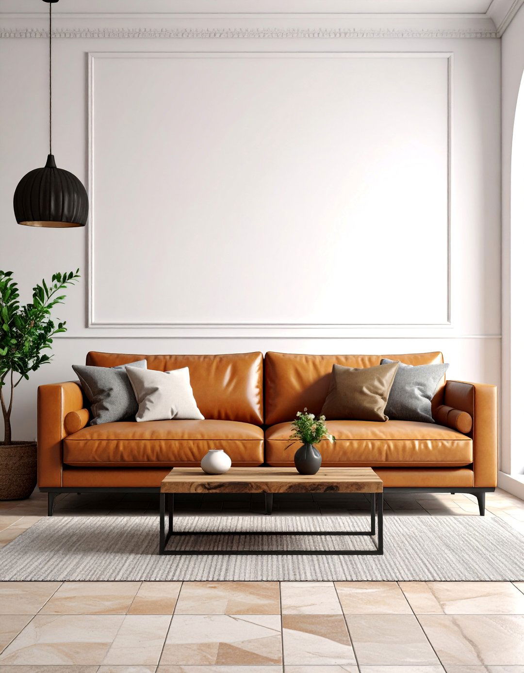 Mediterranean Black Sofa with Natural Elements - 25 Living Room Ideas With Black Couches