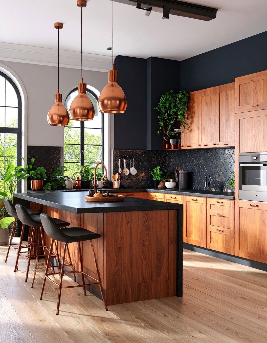 Mediterranean Black Terracotta Style Backsplash - 25 Kitchen With Black Backsplash