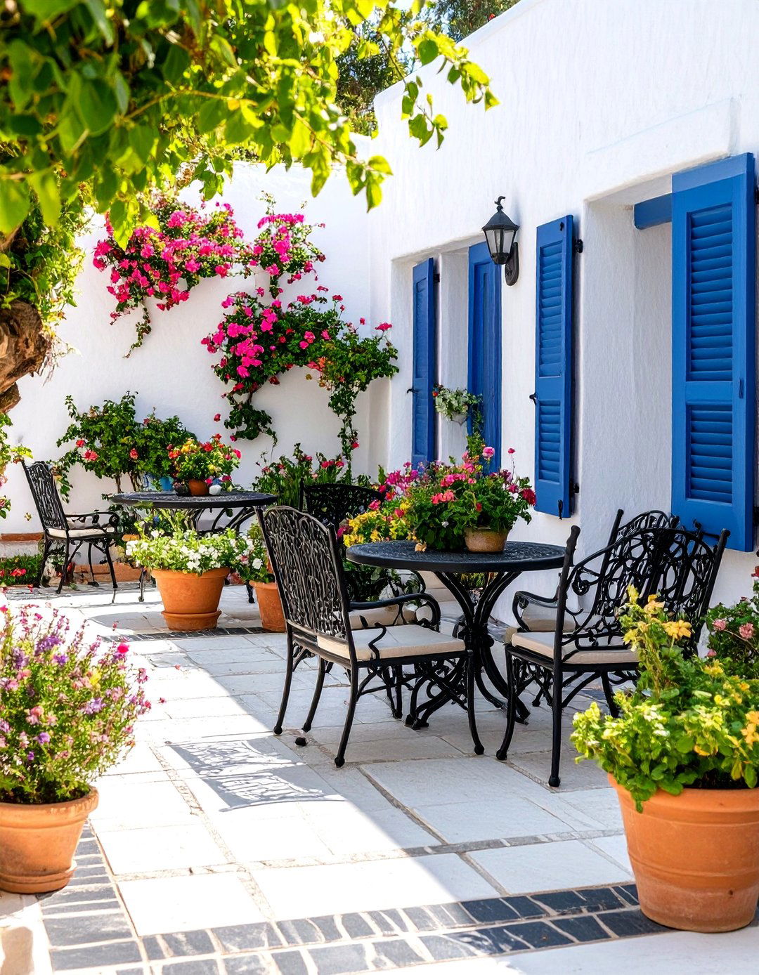 Mediterranean Black and White Patio with Coastal Elements - 25 Black and White Patio Ideas