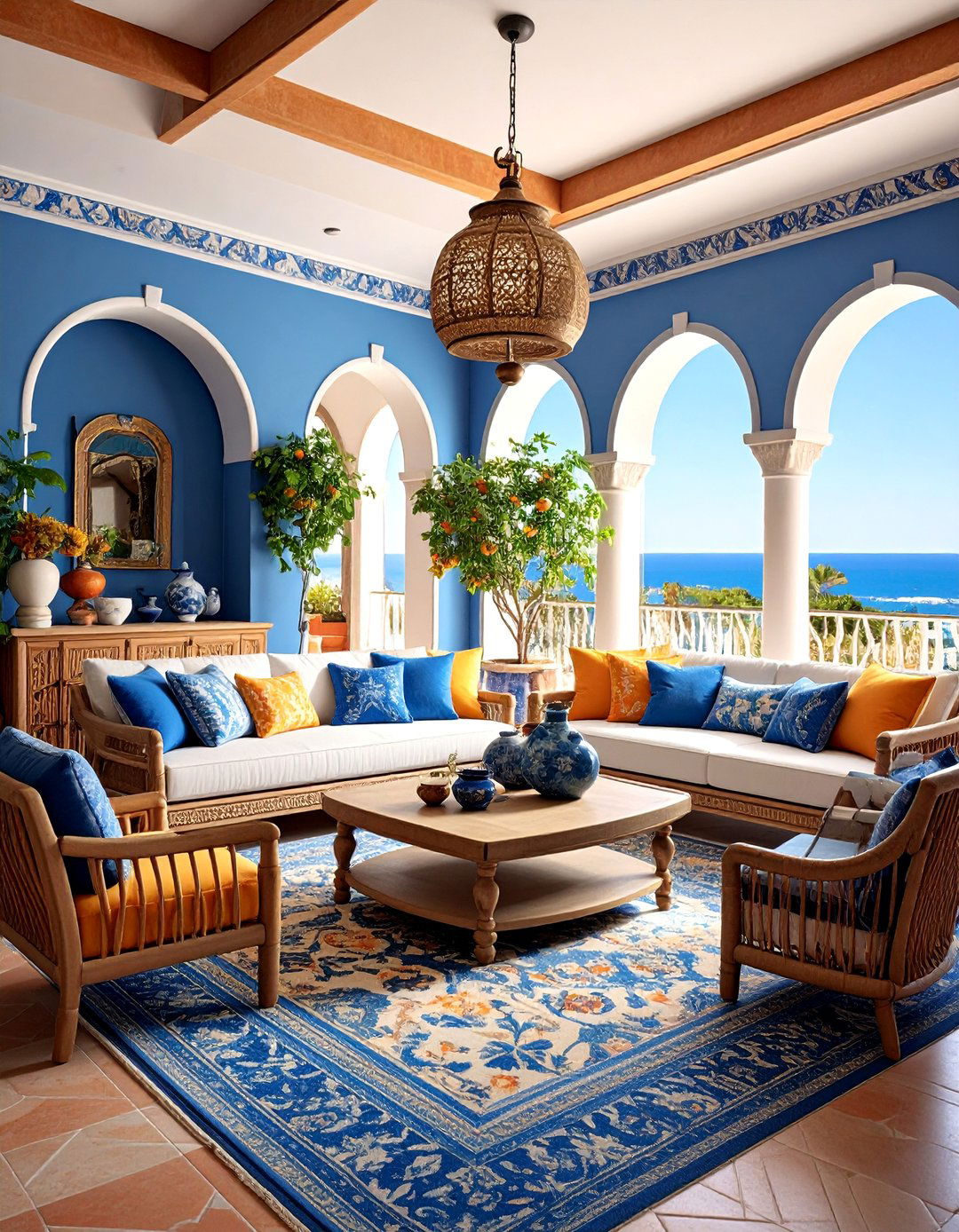 Mediterranean Blue Accent Tuscan Living Room - 25 Tuscan Living Room Ideas