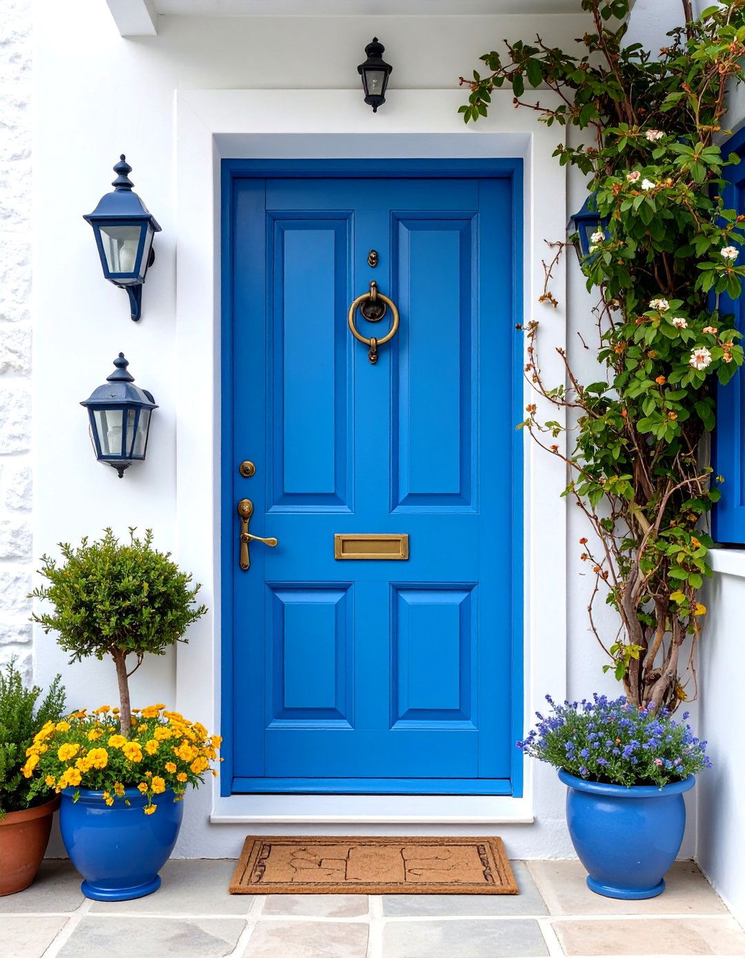 Mediterranean Blue Door with Nautical Hardware - 25 Mediterranean Front Door Ideas