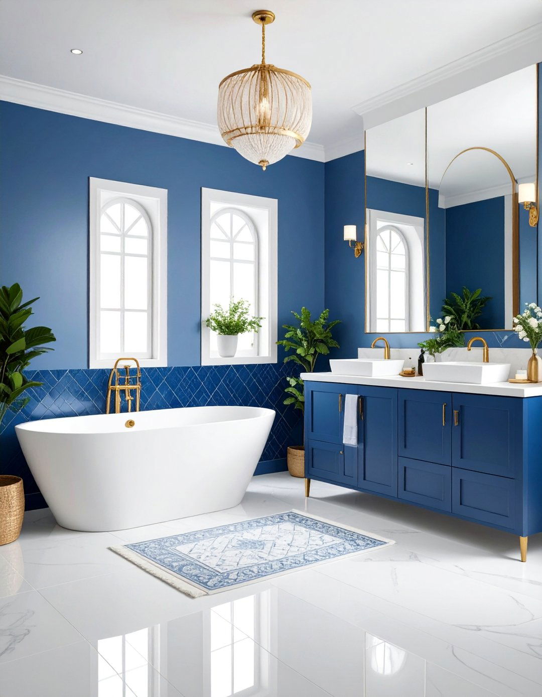 Mediterranean Blue and Gold Tile Pattern - 25 Blue and Gold Bathroom Ideas