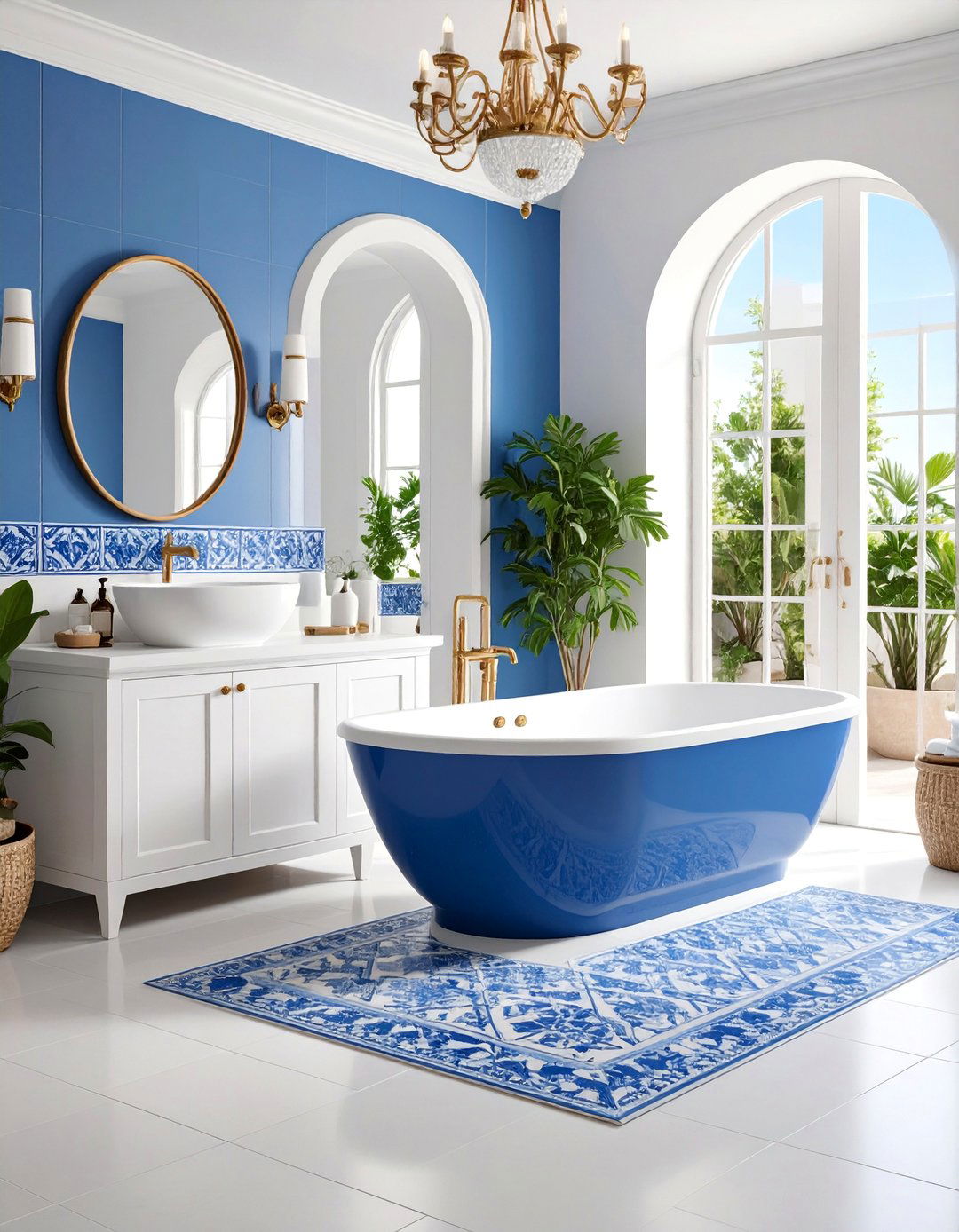 Mediterranean Blue and White Tile Bathroom - 25 Bathroom Tile Ideas