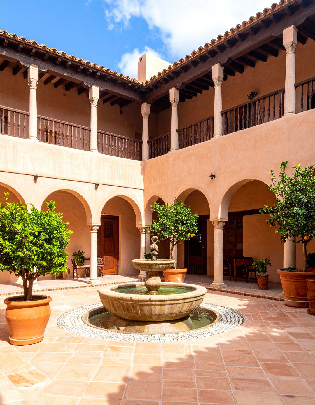 Mediterranean Boho Courtyard House with Central Garden - 25 Boho House Exterior Ideas
