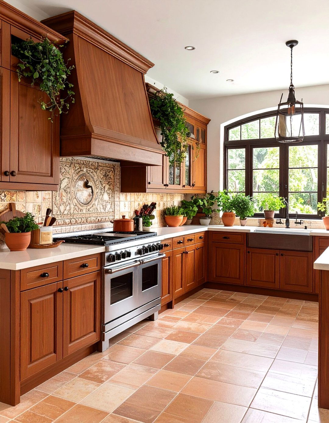 Mediterranean Brown Cabinets with Warm Earth Tones - 25 Brown Kitchen Cabinets Ideas