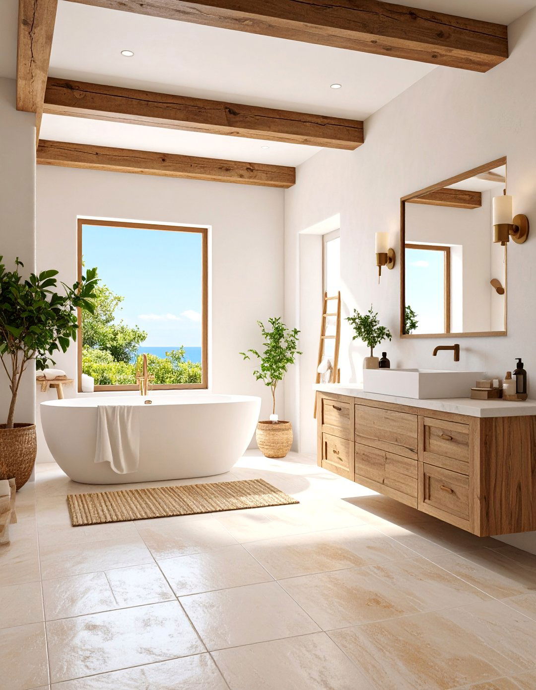 Mediterranean Brown Stone with White Stucco - 25 Brown and White Bathroom Ideas